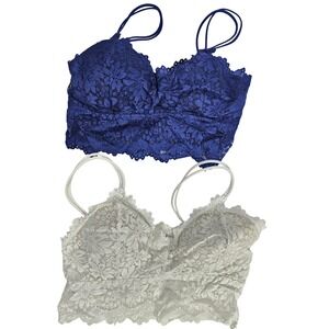 2 Pack Lace Bralette Crop Top Women's Blue White Seamless Bralette Bralette